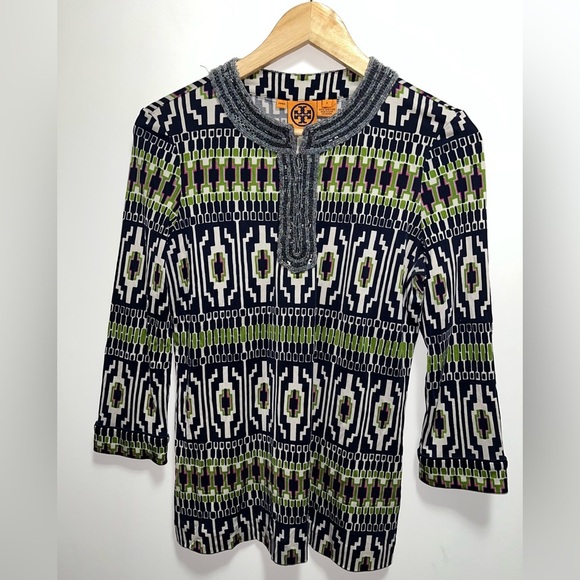 Tory Burch Tops - Tory Burch Silk Beaded Geometric Tunic Blouse Women’s Size Small